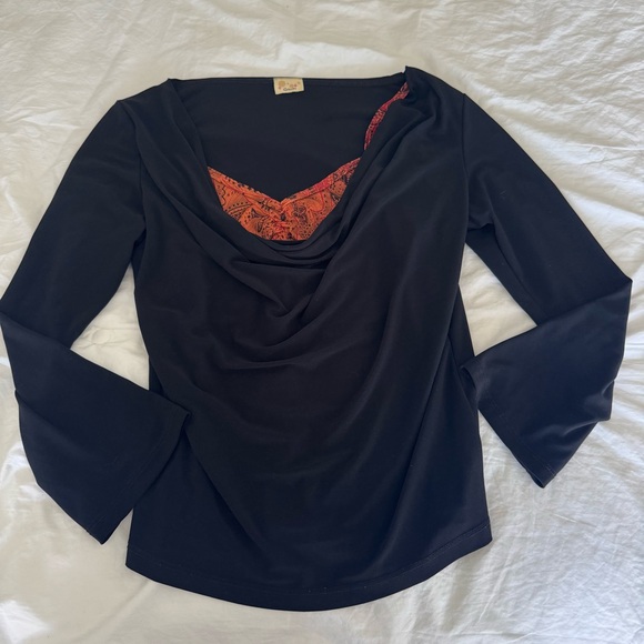 Vintage Black Women's Top with Orange attached top under - Picture 1 of 4